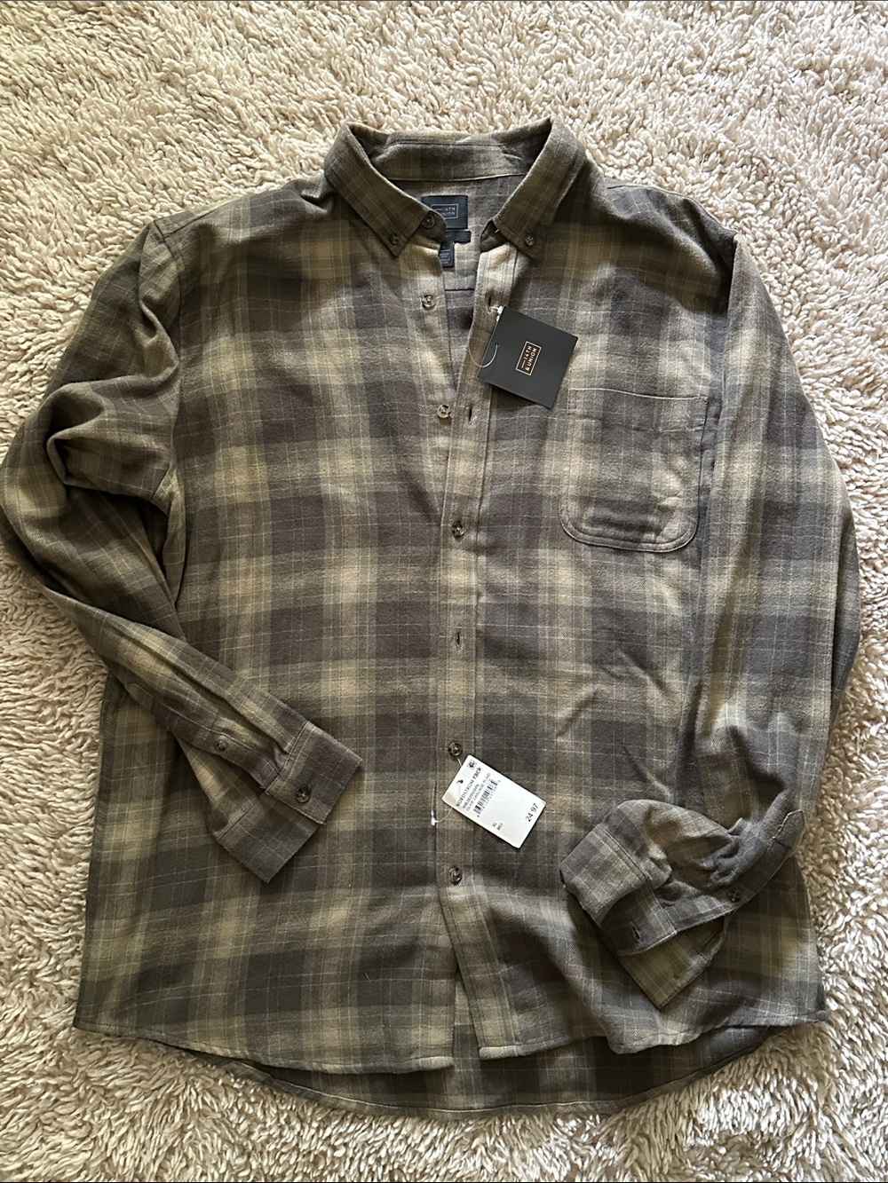 14th & Union Olive and Gray Plaid Button-Down Shirt